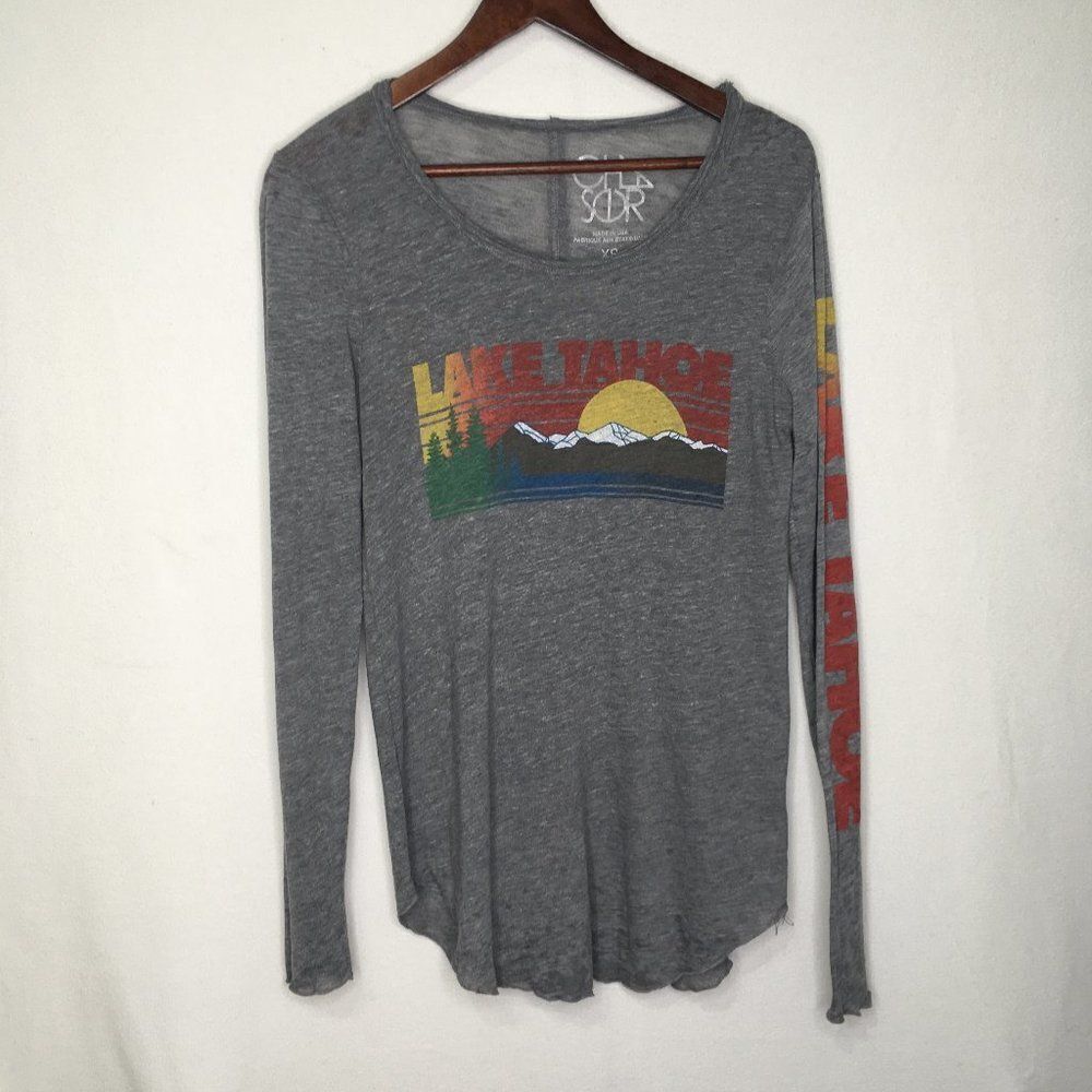 Chaser Grey Lake Tahoe Graphic Long Sleeve Shirt Sz XS